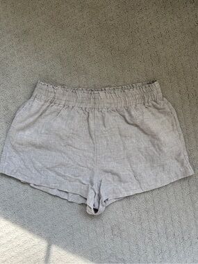 Reformation Light Gray High-Waist Linen-Blend Shorts
